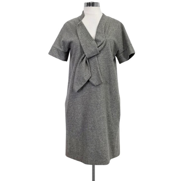 Marc Jacobs Gray Wool Shift Dress with Tie Neck - Picture 1 of 5